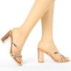 imageAllegra K Womens Crisscross Strap Rhinestone Block Heel Slide SandalsRose Gold