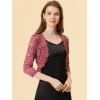 imageAllegra K Womens Elegant 34 Sleeve Sheer Floral Lace Shrug TopBrick Red