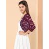 imageAllegra K Womens Elegant 34 Sleeve Sheer Floral Lace Shrug TopBurgundy