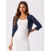 imageAllegra K Womens Elegant 34 Sleeve Sheer Floral Lace Shrug TopDark Blue