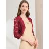 imageAllegra K Womens Elegant 34 Sleeve Sheer Floral Lace Shrug TopDark Red
