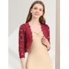 imageAllegra K Womens Elegant 34 Sleeve Sheer Floral Lace Shrug TopDark Red