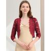 imageAllegra K Womens Elegant 34 Sleeve Sheer Floral Lace Shrug TopDark Red