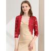 imageAllegra K Womens Elegant 34 Sleeve Sheer Floral Lace Shrug TopDeep Red