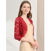 imageAllegra K Womens Elegant 34 Sleeve Sheer Floral Lace Shrug TopDeep Red
