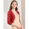 imageAllegra K Womens Elegant 34 Sleeve Sheer Floral Lace Shrug TopDeep Red