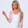 imageAllegra K Womens Elegant 34 Sleeve Sheer Floral Lace Shrug TopLight Pinks