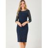 imageAllegra K Womens Elegant Mesh Sheer Long Sleeve Stretch Knit Floral Lace Bodycon DressNavy