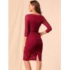 imageAllegra K Womens Elegant Mesh Sheer Long Sleeve Stretch Knit Floral Lace Bodycon DressRed