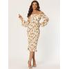 imageAllegra K Womens Floral Dresses Mermaid Square Neck Ruffle Puff Sleeve Smocked Bodycon DressBeige