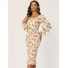 imageAllegra K Womens Floral Dresses Mermaid Square Neck Ruffle Puff Sleeve Smocked Bodycon DressBeige