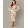 imageAllegra K Womens Floral Dresses Mermaid Square Neck Ruffle Puff Sleeve Smocked Bodycon DressBeige