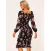 imageAllegra K Womens Floral Dresses Mermaid Square Neck Ruffle Puff Sleeve Smocked Bodycon DressBlack