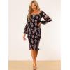 imageAllegra K Womens Floral Dresses Mermaid Square Neck Ruffle Puff Sleeve Smocked Bodycon DressBlack