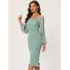 imageAllegra K Womens Floral Dresses Mermaid Square Neck Ruffle Puff Sleeve Smocked Bodycon DressLight Green