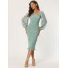 imageAllegra K Womens Floral Dresses Mermaid Square Neck Ruffle Puff Sleeve Smocked Bodycon DressLight Green
