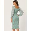 imageAllegra K Womens Floral Dresses Mermaid Square Neck Ruffle Puff Sleeve Smocked Bodycon DressLight Green