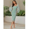 imageAllegra K Womens Floral Dresses Mermaid Square Neck Ruffle Puff Sleeve Smocked Bodycon DressLight Green
