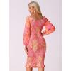 imageAllegra K Womens Floral Dresses Mermaid Square Neck Ruffle Puff Sleeve Smocked Bodycon DressPink