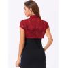 imageAllegra K Womens Lace Cardigan Stand Collar Short Elegant Shrug Open Front Cropped Bolero CardiganDark Red