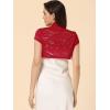 imageAllegra K Womens Lace Cardigan Stand Collar Short Elegant Shrug Open Front Cropped Bolero CardiganRed
