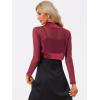 imageAllegra K Womens Satin Shrugs for Evening Dress Open Front Mesh Cardigan Elegant Wedding BoleroWine Red