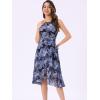 imageAllegra K Womens Summer Dresses 2025 Wrap Ruffle High Low Hem Round Neck Keyhole Back Sleeveless Floral DressNavy Blue