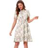 imageAllegra K Floral Dress for Womens 2024 Summer Puff Sleeve Ruffles Tiered Chiffon Smocked DressesWhite