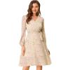 imageAllegra K Womens Chiffon Floral Sexy Deep V Neck Tie Waist Bishop Sleeve Casual Wrap Midi DressApricot
