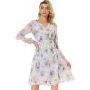 imageAllegra K Womens Chiffon Floral Sexy Deep V Neck Tie Waist Bishop Sleeve Casual Wrap Midi DressLight Purple