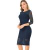 imageAllegra K Womens Elegant Mesh Sheer Long Sleeve Stretch Knit Floral Lace Bodycon DressNavy