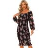imageAllegra K Womens Floral Dresses Mermaid Square Neck Ruffle Puff Sleeve Smocked Bodycon DressBlack