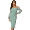 imageAllegra K Womens Floral Dresses Mermaid Square Neck Ruffle Puff Sleeve Smocked Bodycon DressLight Green