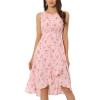 imageAllegra K Womens Summer Dresses 2025 Wrap Ruffle High Low Hem Round Neck Keyhole Back Sleeveless Floral DressPink