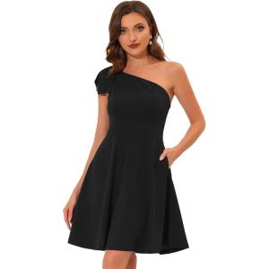 imageAllegra K Evening Cocktail Dress for Womens Party Elegant Flared One Shoulder Formal DressesBlack
