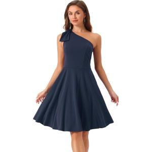 imageAllegra K Evening Cocktail Dress for Womens Party Elegant Flared One Shoulder Formal DressesDark Blue