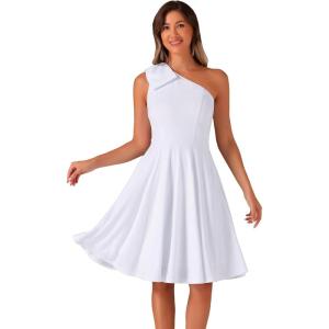 imageAllegra K Evening Cocktail Dress for Womens Party Elegant Flared One Shoulder Formal DressesWhite