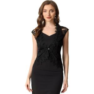 imageAllegra K Floral Lace Shrug for Womens Wedding Guest Cap Sleeve Formal Sheer Bolero CardiganBlack