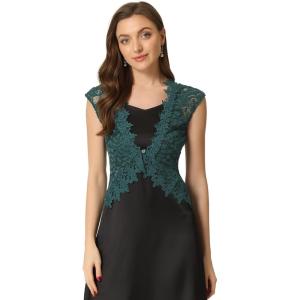 imageAllegra K Floral Lace Shrug for Womens Wedding Guest Cap Sleeve Formal Sheer Bolero CardiganBlue Green