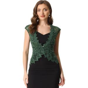 imageAllegra K Floral Lace Shrug for Womens Wedding Guest Cap Sleeve Formal Sheer Bolero CardiganDark Green