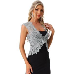 imageAllegra K Floral Lace Shrug for Womens Wedding Guest Cap Sleeve Formal Sheer Bolero CardiganGrey