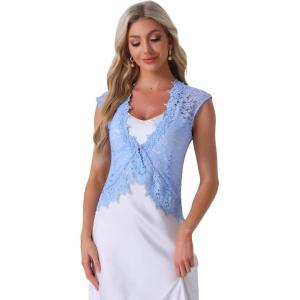 imageAllegra K Floral Lace Shrug for Womens Wedding Guest Cap Sleeve Formal Sheer Bolero CardiganSky Blue