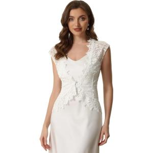 imageAllegra K Floral Lace Shrug for Womens Wedding Guest Cap Sleeve Formal Sheer Bolero CardiganWhite