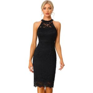 imageAllegra K Halter Formal Dress for Womens Sleeveless Bodycon Wedding Guest Cocktail Lace Sheath DressBlack