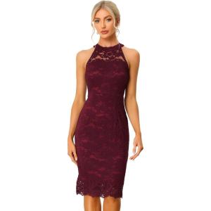 imageAllegra K Halter Formal Dress for Womens Sleeveless Bodycon Wedding Guest Cocktail Lace Sheath DressBurgundy