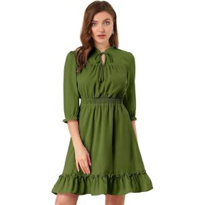 imageAllegra K Womens Casual Dresses 34 Sleeve Summer Boho Chiffon Wedding Guest DressArmy Green