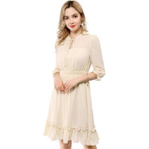 imageAllegra K Womens Casual Dresses 34 Sleeve Summer Boho Chiffon Wedding Guest DressBeige