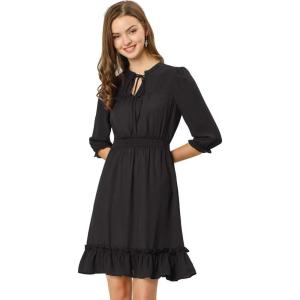 imageAllegra K Womens Casual Dresses 34 Sleeve Summer Boho Chiffon Wedding Guest DressBlack