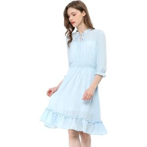 imageAllegra K Womens Casual Dresses 34 Sleeve Summer Boho Chiffon Wedding Guest DressBlue