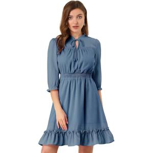 imageAllegra K Womens Casual Dresses 34 Sleeve Summer Boho Chiffon Wedding Guest DressBlue Grey